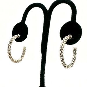 Lagos Signature Caviar Silver Small Beaded Hoop Earrings